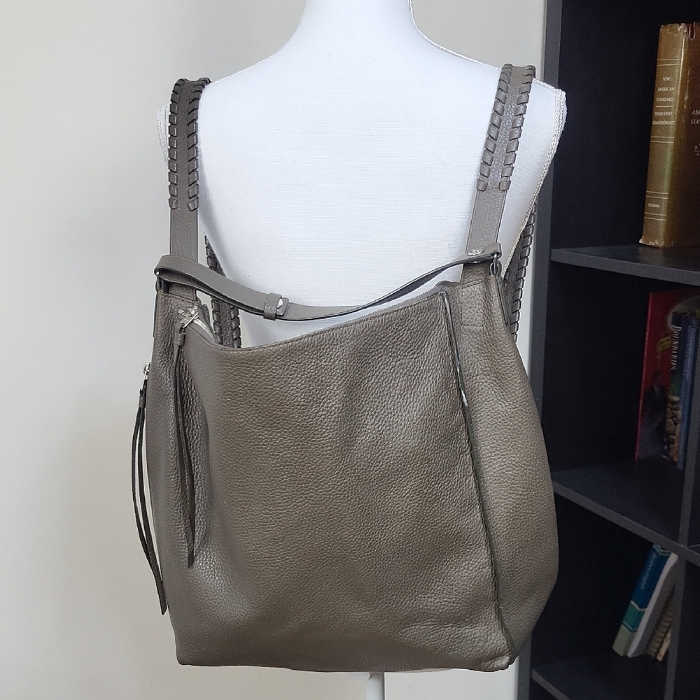 ALL SAINTS Kita Gray Brown Cow Leather Zip Backpack With Zippered Pouch